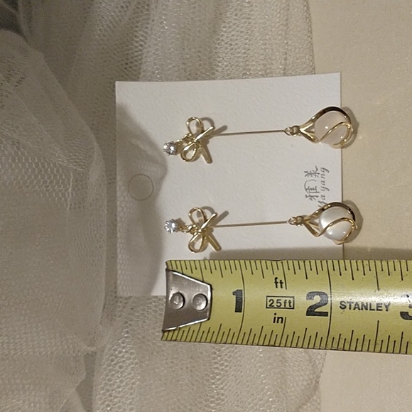 Gold Bow Drop Earrings! - Picture 4 of 5